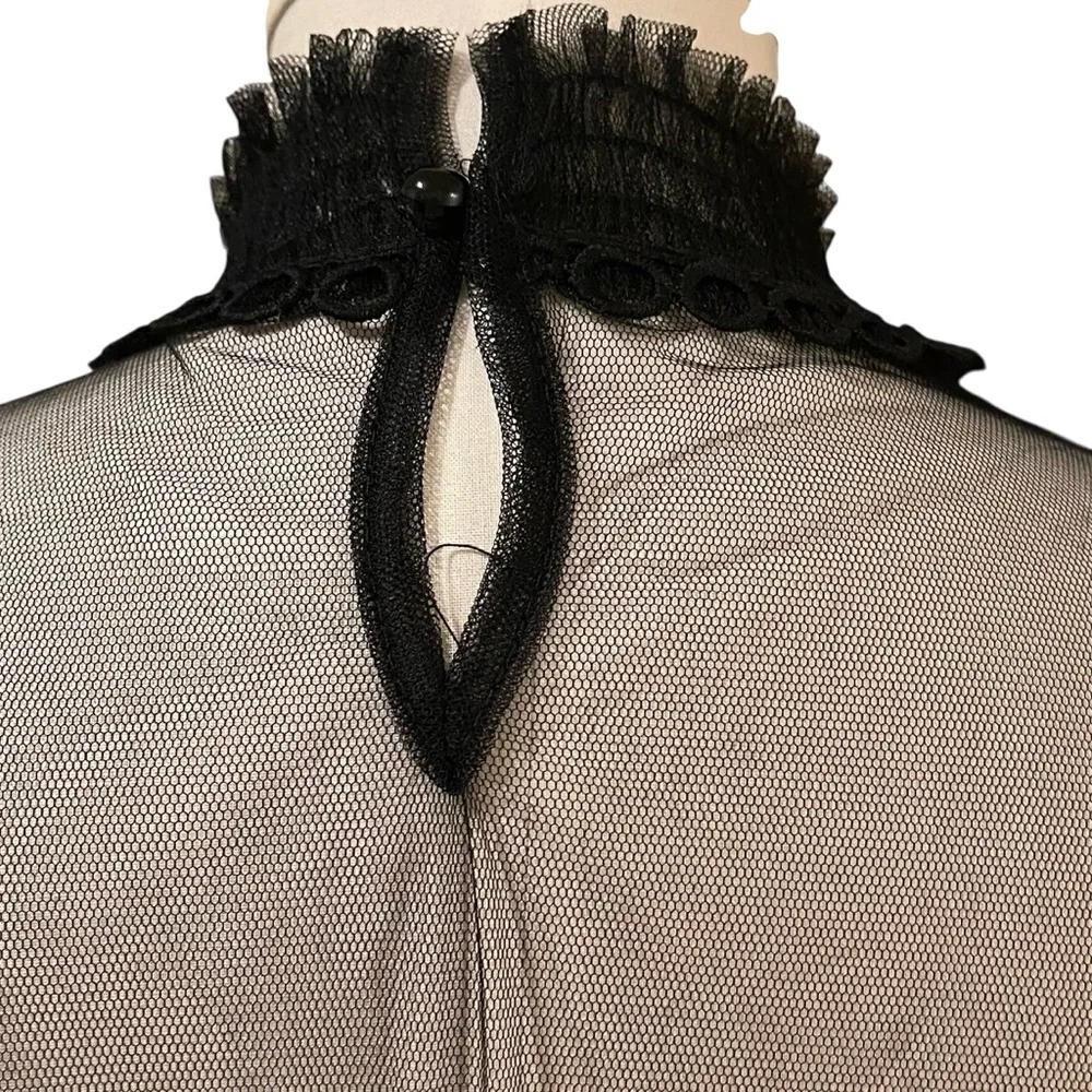 ❤️ Victorian x Gothic Tulle Lace Bell Sleeve Sheer Blouse - Picture 4 of 12